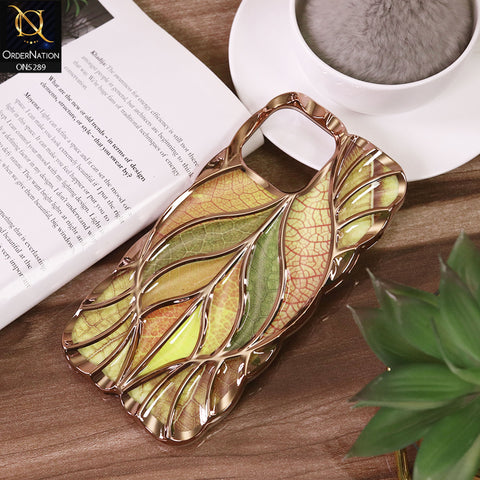 iPhone 13 Pro Max Cover - Golden - Luxury 3D Colorful Maple Leaf Electroplatiang Wavy Soft Border Case