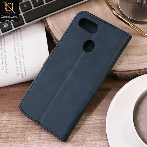 Oppo A11k Cover - Blue - Premium Business Series Magnetic Leather Wallet Flip book Card Slots Soft Case