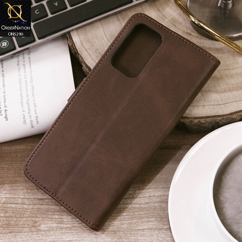 Realme 9i Cover - Dark Brown - Premium Business Series Magnetic Leather Wallet Flip book Card Slots Soft Case