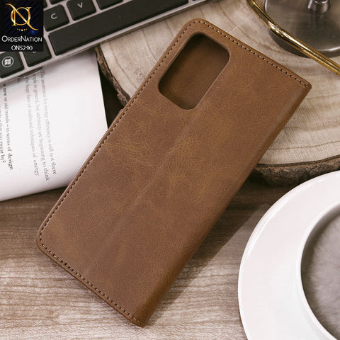 Oppo K10 Cover - Light Brown - Premium Business Series Magnetic Leather Wallet Flip book Card Slots Soft Case