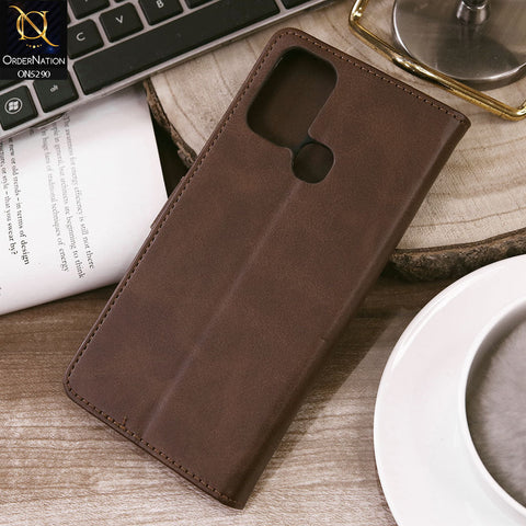 Tecno Spark 5 Cover - Dark Brown - Premium Business Series Magnetic Leather Wallet Flip book Card Slots Soft Case