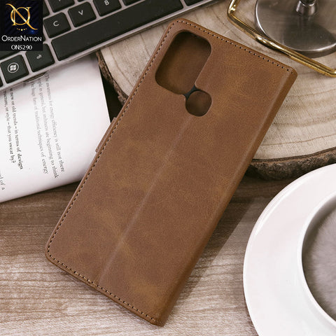 Infinix Hot 9 Pro Cover - Light Brown - Premium Business Series Magnetic Leather Wallet Flip book Card Slots Soft Case