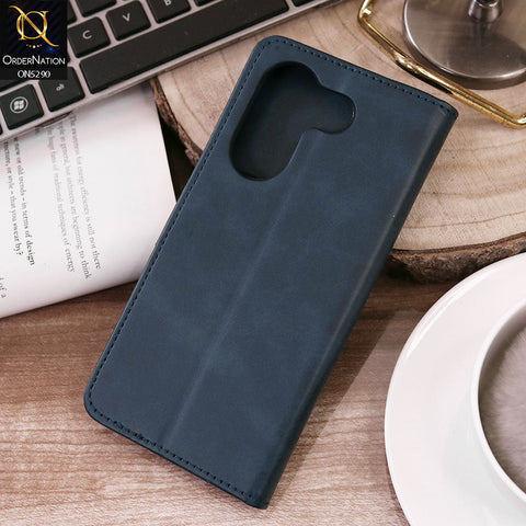Tecno Camon 20 Pro Cover - Blue - Premium Business Series Magnetic Leather Wallet Flip book Card Slots Soft Case