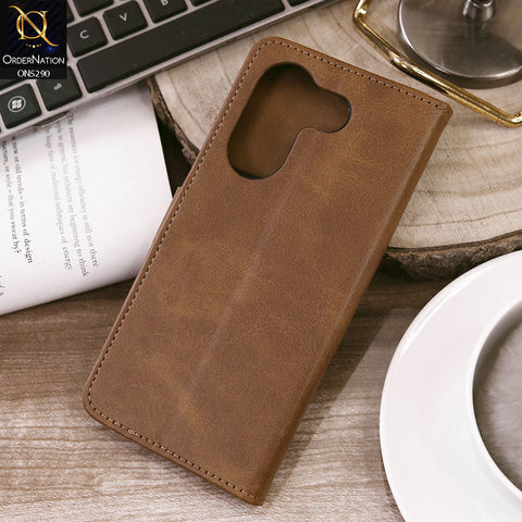 Tecno Camon 20 Pro Cover - Light Brown - Premium Business Series Magnetic Leather Wallet Flip book Card Slots Soft Case