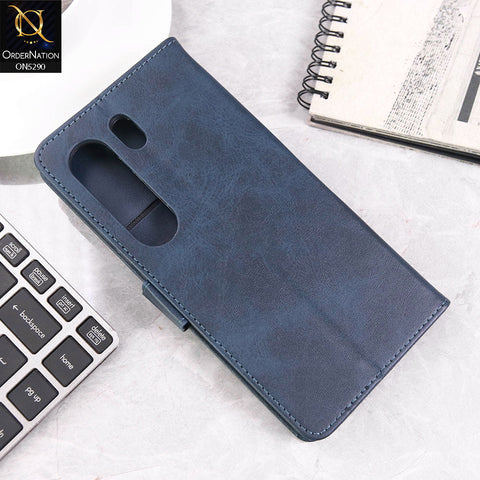 Tecno Camon 40 Cover - Blue - Premium Business Series Magnetic Leather Wallet Flip book Card Slots Soft Case