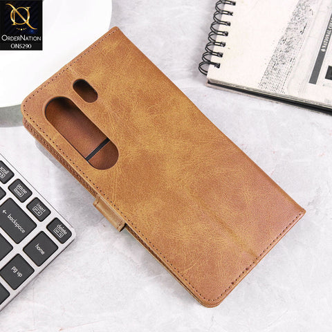 Tecno Camon 40 Cover - Light Brown - Premium Business Series Magnetic Leather Wallet Flip book Card Slots Soft Case