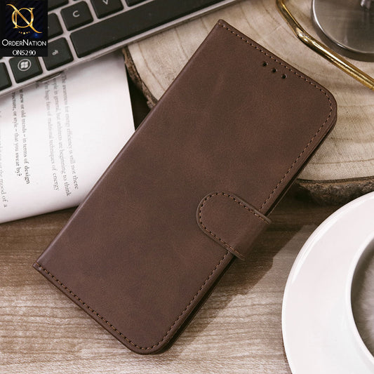 Infinix Hot 9 Pro Cover - Dark Brown - Premium Business Series Magnetic Leather Wallet Flip book Card Slots Soft Case