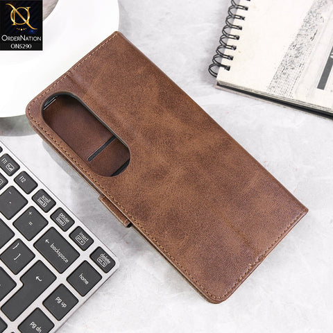 Infinix Hot 50 Pro Cover - Dark Brown - Premium Business Series Magnetic Leather Wallet Flip book Card Slots Soft Case