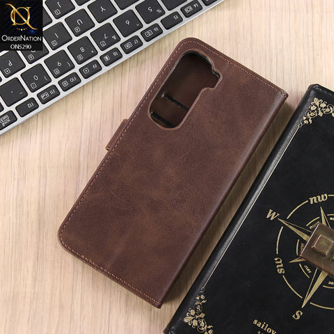 Infinix Hot 60 Cover - Dark Brown - Premium Business Series Magnetic Leather Wallet Flip book Card Slots Soft Case
