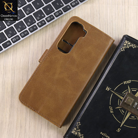 Infinix Hot 60 Pro Cover - Light Brown - Premium Business Series Magnetic Leather Wallet Flip book Card Slots Soft Case