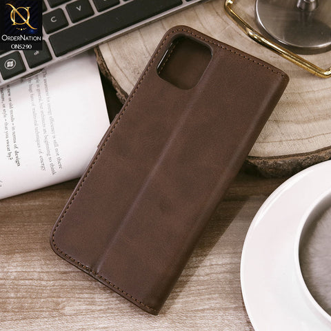 iPhone 11 Cover - Dark Brown - Premium Business Series Magnetic Leather Wallet Flip book Card Slots Soft Case