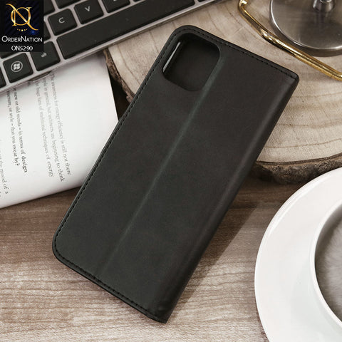 iPhone 12 Pro Cover - Black - Premium Business Series Magnetic Leather Wallet Flip book Card Slots Soft Case