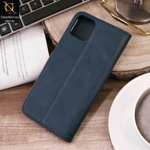 iPhone 12 Pro Cover - Blue - Premium Business Series Magnetic Leather Wallet Flip book Card Slots Soft Case