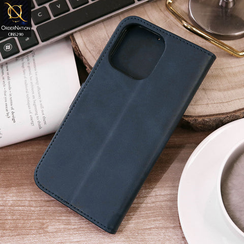 iPhone 12 Pro Max Cover - Blue - Premium Business Series Magnetic Leather Wallet Flip book Card Slots Soft Case
