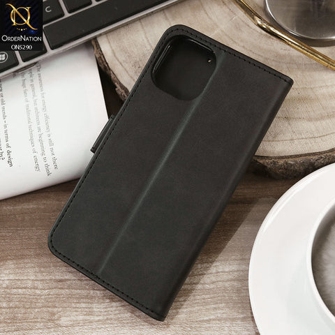 iPhone 13 Cover - Black - Premium Business Series Magnetic Leather Wallet Flip book Card Slots Soft Case
