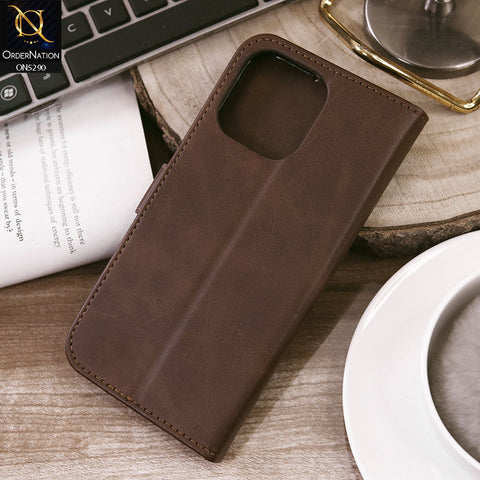 iPhone 15 Pro Max Cover - Dark Brown - Premium Business Series Magnetic Leather Wallet Flip book Card Slots Soft Case
