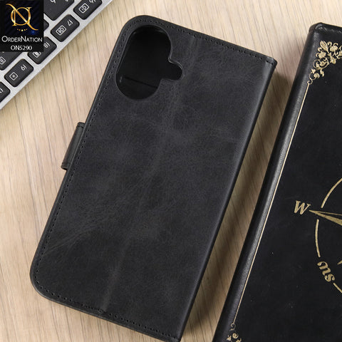 iPhone 16 Cover - Black - Premium Business Series Magnetic Leather Wallet Flip book Card Slots Soft Case