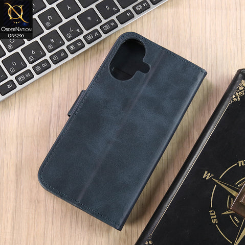 iPhone 16 Cover - Blue - Premium Business Series Magnetic Leather Wallet Flip book Card Slots Soft Case