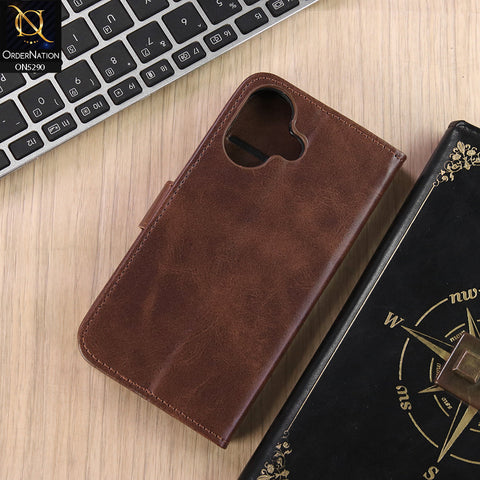 iPhone 17 Cover - Dark Brown - Premium Business Series Magnetic Leather Wallet Flip book Card Slots Soft Case