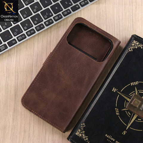 iPhone 17 Pro Cover - Dark Brown - Premium Business Series Magnetic Leather Wallet Flip book Card Slots Soft Case