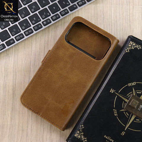 iPhone 17 Pro Cover - Light Brown - Premium Business Series Magnetic Leather Wallet Flip book Card Slots Soft Case