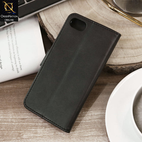 iPhone SE 2020 Cover - Black - Premium Business Series Magnetic Leather Wallet Flip book Card Slots Soft Case