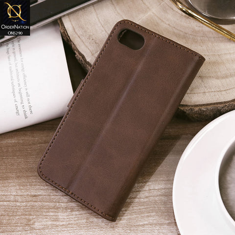 iPhone SE 2020 Cover - Dark Brown - Premium Business Series Magnetic Leather Wallet Flip book Card Slots Soft Case
