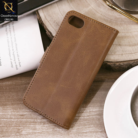 iPhone SE 2020 Cover - Light Brown - Premium Business Series Magnetic Leather Wallet Flip book Card Slots Soft Case