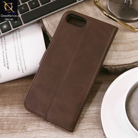 iPhone 8 Plus / 7 Plus Cover - Dark Brown - Premium Business Series Magnetic Leather Wallet Flip book Card Slots Soft Case