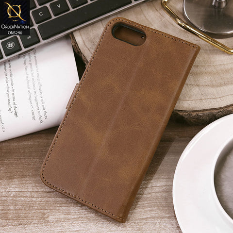 iPhone 8 Plus / 7 Plus Cover - Light Brown - Premium Business Series Magnetic Leather Wallet Flip book Card Slots Soft Case