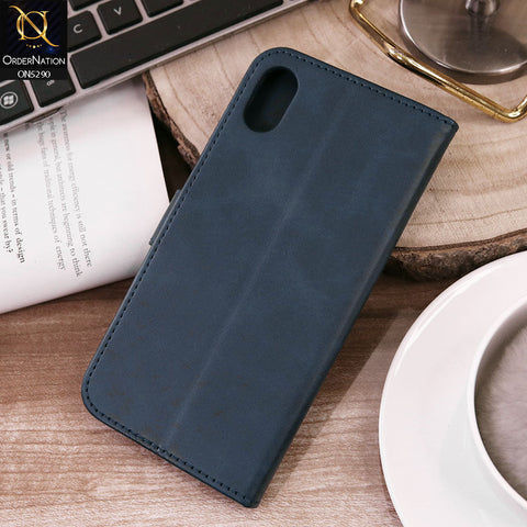 iPhone XS Max Cover - Blue - Premium Business Series Magnetic Leather Wallet Flip book Card Slots Soft Case