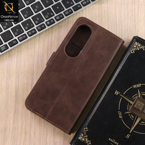 itel S25 Cover - Dark Brown - Premium Business Series Magnetic Leather Wallet Flip book Card Slots Soft Case