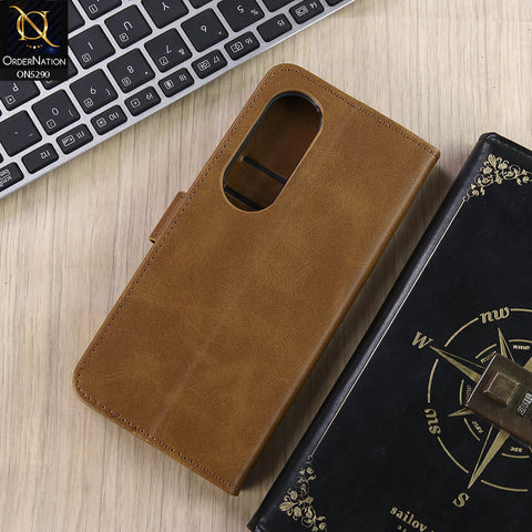 itel S25 Cover - Light Brown - Premium Business Series Magnetic Leather Wallet Flip book Card Slots Soft Case