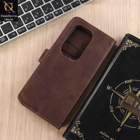 itel S25 Ultra Cover - Dark Brown - Premium Business Series Magnetic Leather Wallet Flip book Card Slots Soft Case