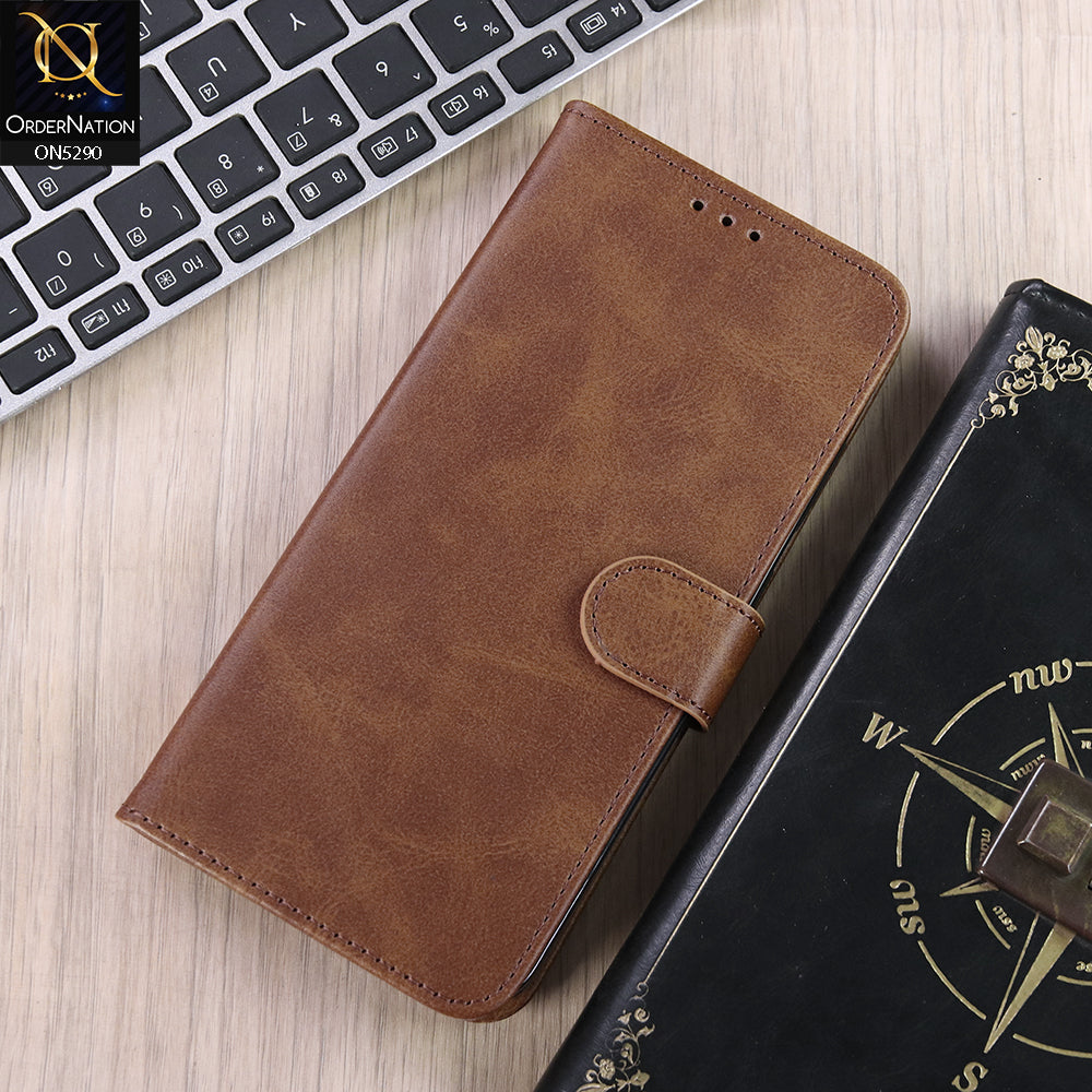 Vivo Y19s Cover - Light Brown - Premium Business Series Magnetic Leather Wallet Flip book Card Slots Soft Case