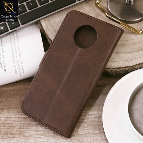 OnePlus 7T Pro Cover - Dark Brown - Premium Business Series Magnetic Leather Wallet Flip book Card Slots Soft Case