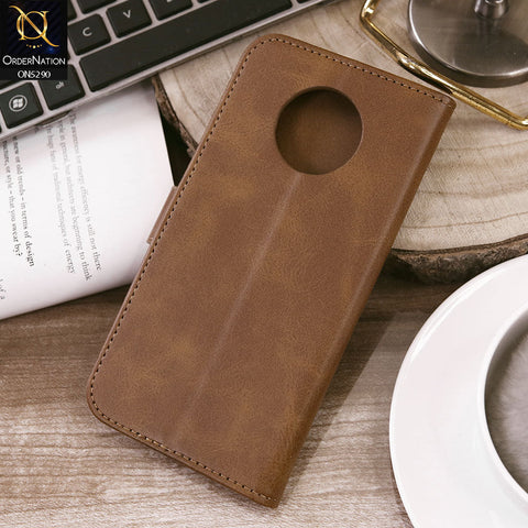 OnePlus 7T Pro Cover - Light Brown - Premium Business Series Magnetic Leather Wallet Flip book Card Slots Soft Case