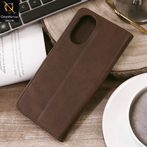 Oppo A38 Cover - Dark Brown - Premium Business Series Magnetic Leather Wallet Flip book Card Slots Soft Case