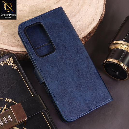 Oppo A5 5G Cover - Blue - Premium Business Series Magnetic Leather Wallet Flip book Card Slots Soft Case