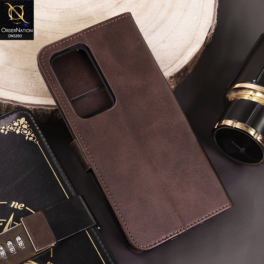 Oppo A5 5G Cover - Brown - Premium Business Series Magnetic Leather Wallet Flip book Card Slots Soft Case