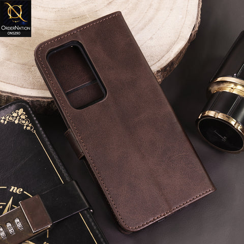 Oppo A5 4G Cover - Brown - Premium Business Series Magnetic Leather Wallet Flip book Card Slots Soft Case