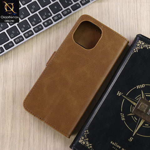 Oppo A6 Pro 5G Cover - Light Brown - Premium Business Series Magnetic Leather Wallet Flip book Card Slots Soft Case