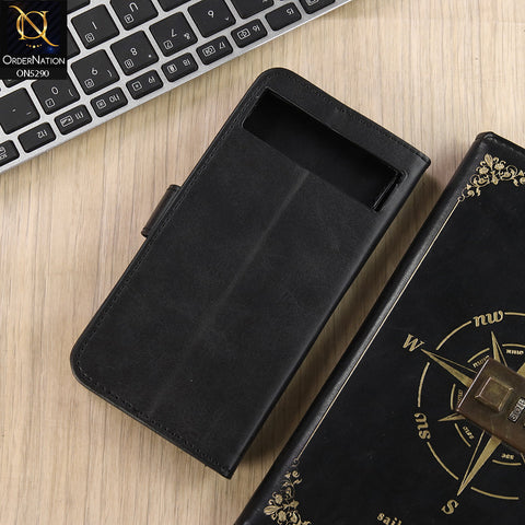 Google Pixel 6a Cover - Black - Premium Business Series Magnetic Leather Wallet Flip book Card Slots Soft Case