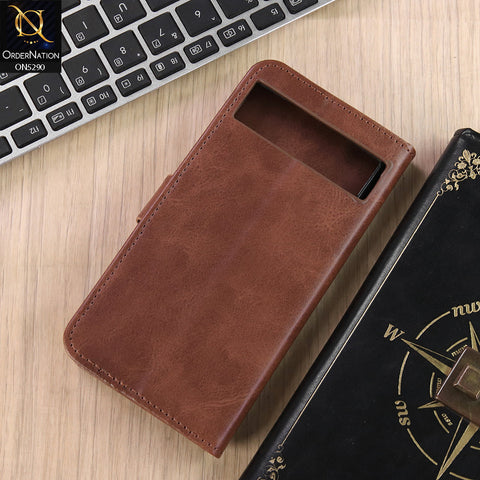 Google Pixel 6a Cover - Dark Brown - Premium Business Series Magnetic Leather Wallet Flip book Card Slots Soft Case