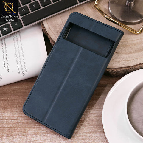 Google Pixel 7 Cover - Blue - Premium Business Series Magnetic Leather Wallet Flip book Card Slots Soft Case