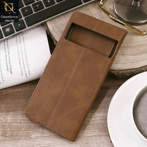 Google Pixel 7 Cover - Light Brown - Premium Business Series Magnetic Leather Wallet Flip book Card Slots Soft Case