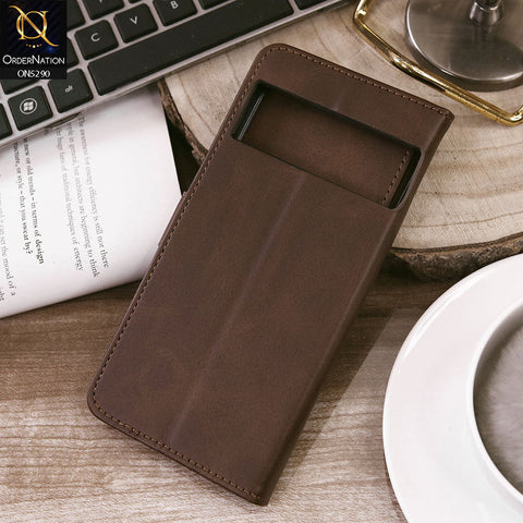 Google Pixel 7 Pro Cover - Dark Brown - Premium Business Series Magnetic Leather Wallet Flip book Card Slots Soft Case