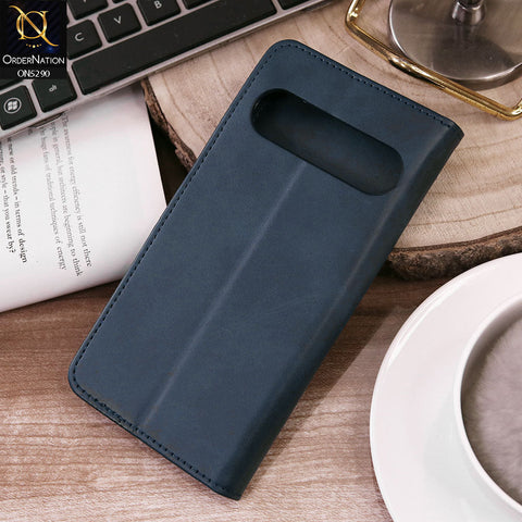 Google Pixel 8 Pro Cover - Blue - Premium Business Series Magnetic Leather Wallet Flip book Card Slots Soft Case