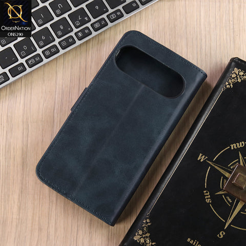 Google Pixel 9 Pro Cover - Blue - Premium Business Series Magnetic Leather Wallet Flip book Card Slots Soft Case