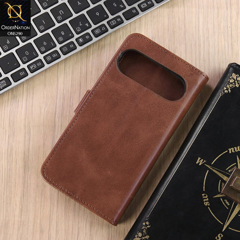 Google Pixel 9 Pro Cover - Dark Brown - Premium Business Series Magnetic Leather Wallet Flip book Card Slots Soft Case